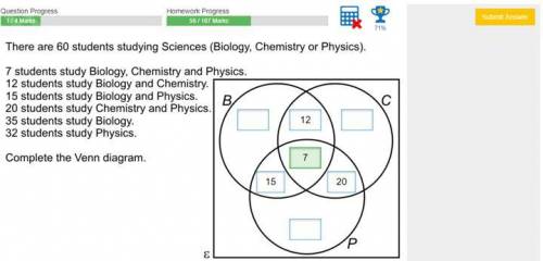 There are 60 students studying sciences - complete the venn diagram
