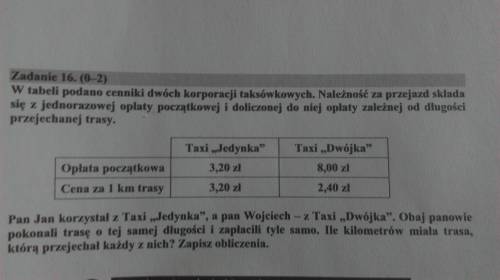 W tabeli podano cennik dwóch korporacji taksówkowych należności za przejazd składa się z jednorazowe