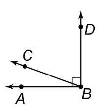 The figure shows ∠ABD is 90°, split by line BC. The measure of ∠ABC is x° and the measure of ∠DBC is