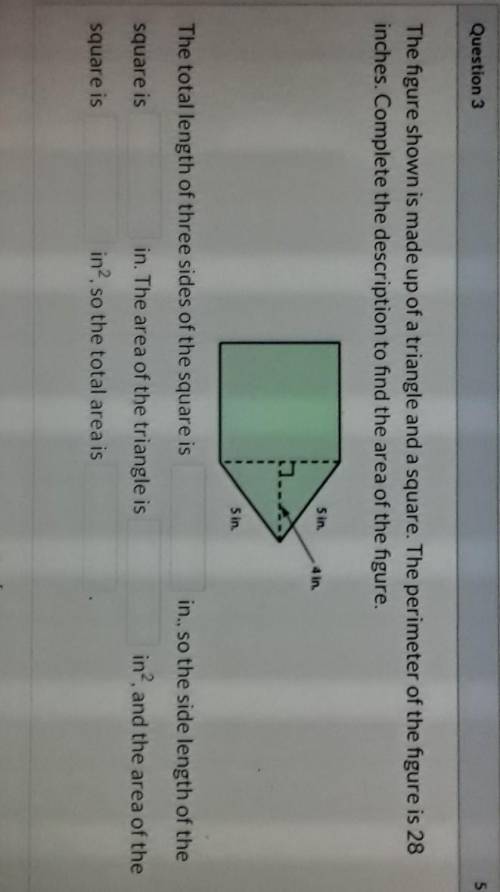 The figure shown is made up of a triangle and a square. The perimeter of the figure is 28inches. Com