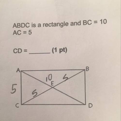 ABDC is a rectangle and BC= 10 AC =5 CD=
