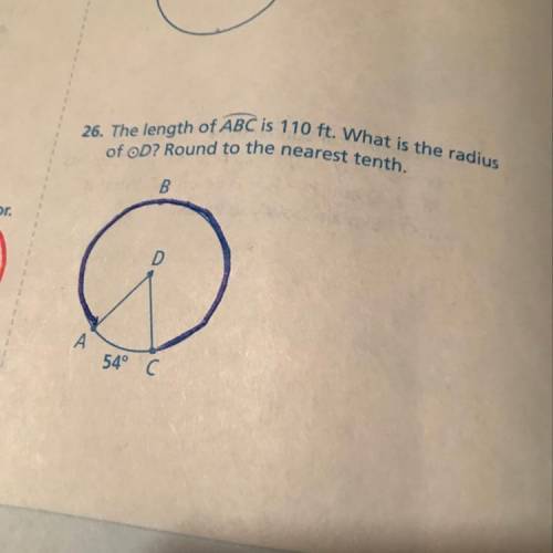 26. The length of ABC is 110 ft. What is the radius of circle D? Round to the nearest tenth.