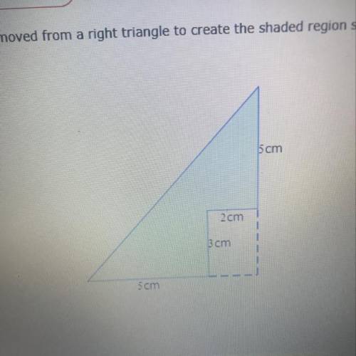 A rectangle is removed from a right triangle to create the shaded region shown below. find the area