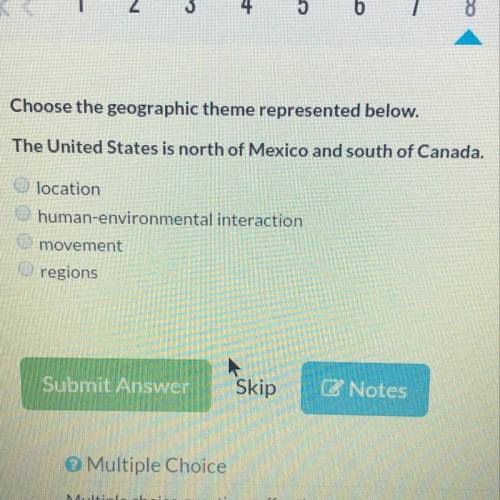 Choose the geographic theme represented below. The United States is north of Mexico and south of Can