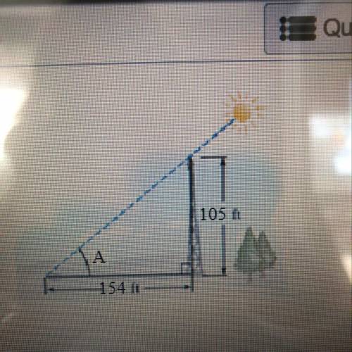 A tower that is 105 feet tall cast a shadow 154 feet long. Find the angle of elevation of the sun to