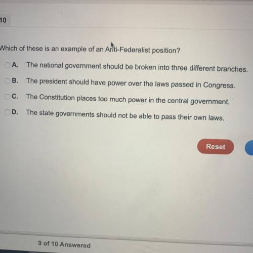 Which of these is an example of an Anti-Federalist position?