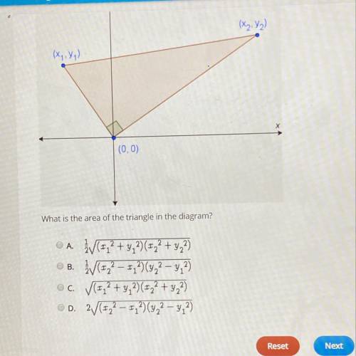 What is the area of the triangle in the diagram? OA / (+? + , ?) (= ² + 4₂²) B. IV (5,2 – 177)(y22 –