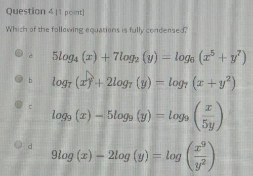 Question 4 (1 point)Which of the following equations is fully condensed?