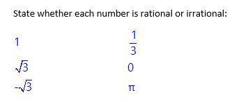State whether each number is rational or irrational