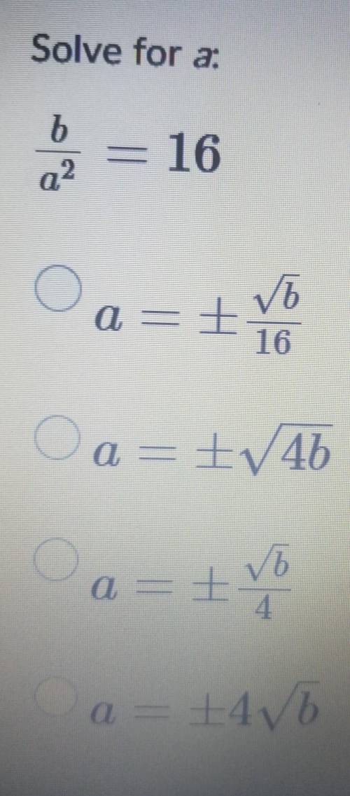 Solve for a: b/a^2=16