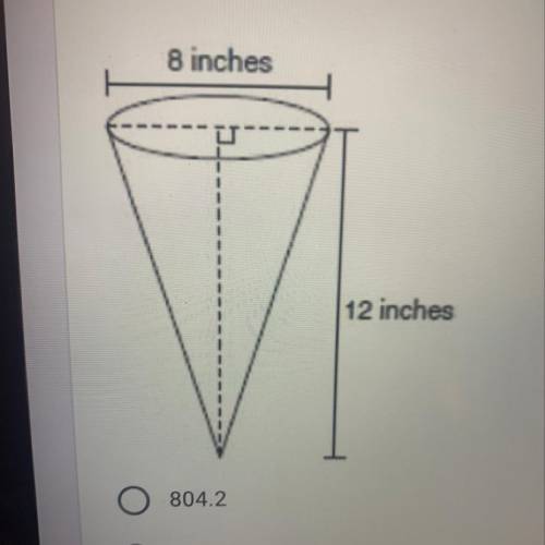 What is the volume of the cone ? A.804.2  B.50.3 C.301.6 D.201.1