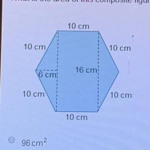 What is the area of the composite figure? A.96cm2 B.160cm2 C.208cm2 D.256cm2
