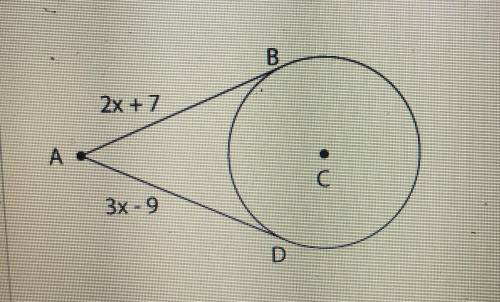 AB and AD are tangent to circle C. Find the length of AB.  A. 39 B. 16 C. 3 D. 13