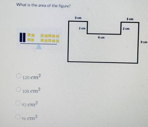 Question 3 (1 point)What is the area of the figure?2 cm2 cm6 cmO 120 cm0 108 cm?093 cm?96 cm4