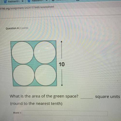 Square units What is the area of the green space? (round to the nearest tenth)