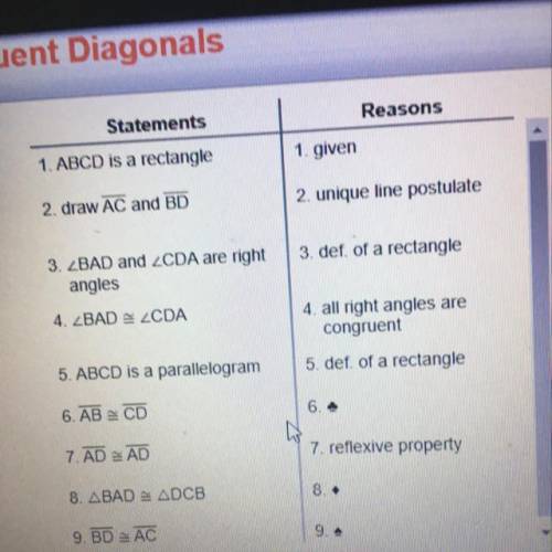 Given ABCD is a rectangle Prove ABD has congruent diagonals Identify the steps that complete you the