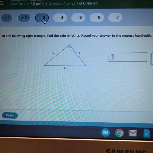 For the following right triangle, find the side length x, round your answer to the nearest hundred