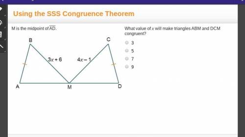 What value of x will make triangles ABM and DCM congruent?