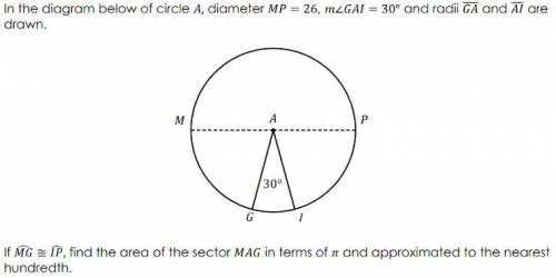 FInd the area of the sector (look at image).