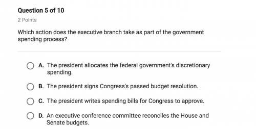 What action does the executive branch take as part of the government spending process?