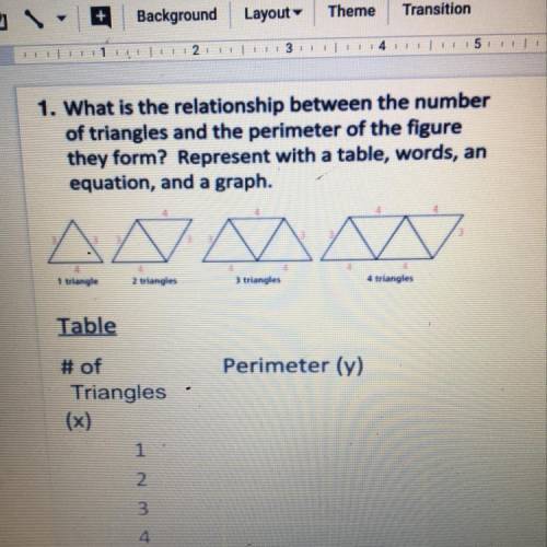1. What is the relationship between the number of triangles and the perimeter of the figure they for
