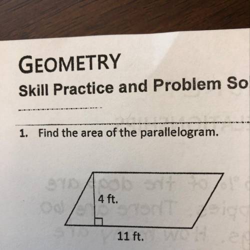Find the area of the parallelogram, 4 ft. 11 ft.