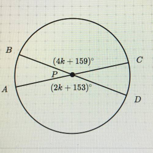 In the figure below, AC and BD are diameters of circle P. What is the arc measure of arc BC in degre