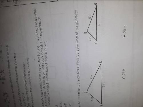 Triangle jkl is similar to triangle mno. What is the perimeter of triangle mno