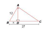 What is the value of x in the figure below? In this diagram, △ABD~△CAD.(Please help, I have no idea