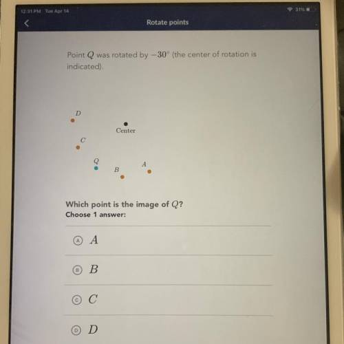 Point q was rotated by -30 (the center of rotation is indicated)