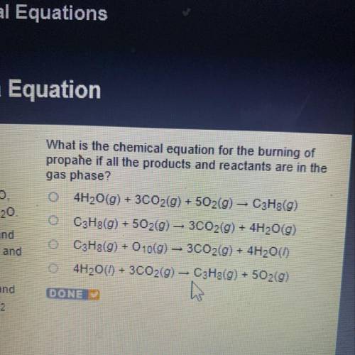 What is the chemical equation for the burning of propane if all the products and reactants are in th