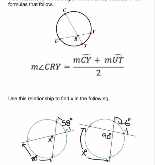 The top of the page says - When two chords of a circle intersect, the measure of the angle formed at