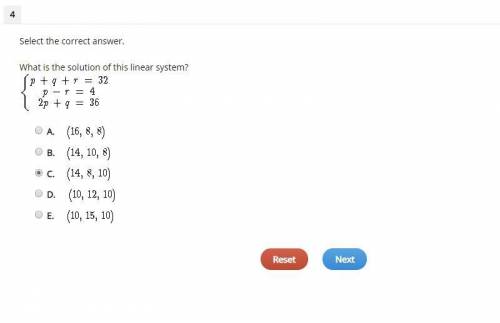 HELP Select the correct answer. What is the solution of this linear system?