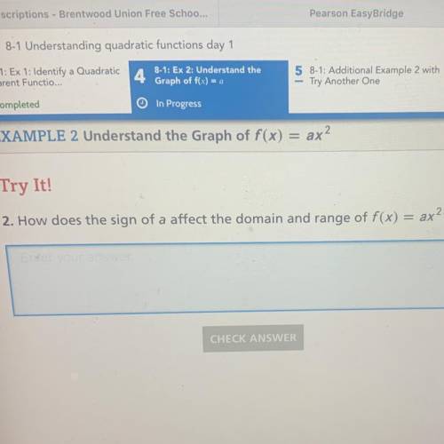 How does the sign of a affect the domain and range of f(c)=a•x^2