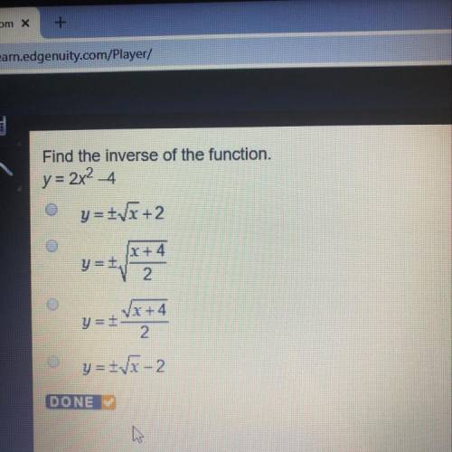 Find the inverse of the function y=2x^2-4