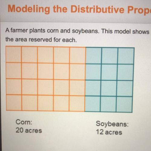 A farmer plants corn and soybeans. This model shows the area reserved for each Which expression is e