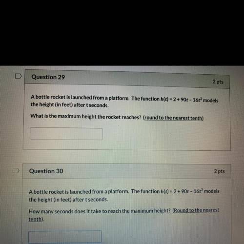 A bottle rocket is launched from a platform. The function h(t) = 2+90t-16t^2 models the height ( in