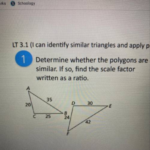 Determine whether the polygons are similar. If so find the scale factor written as a ratio