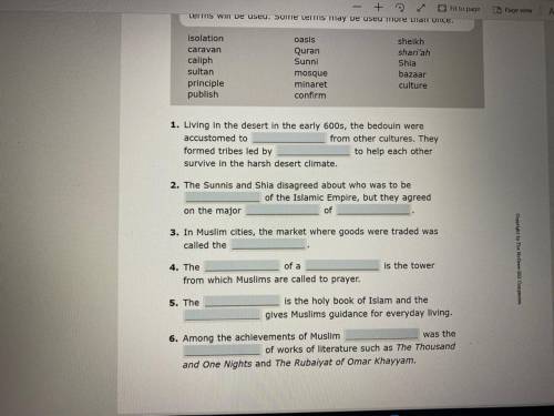 Need help ASAP Complete the following sentences by selecting the content or academic vocabulary term