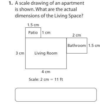 A scale drawing of an apartment is shown. What are the actual dimensions of the Living Space?