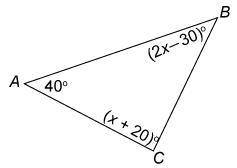 What is the measure of angle B in the triangle? This triangle is not drawn to scale. Enter your answ