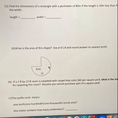 16)What is the area of this shape? Use pie= 3.14 and round answer to nearest tenth. 5cm