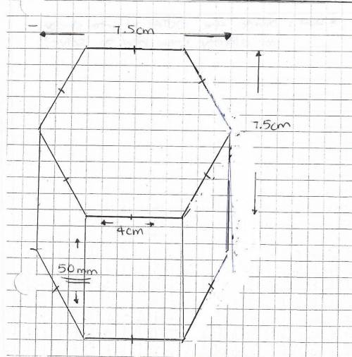 What is the volume and surface area of this hexagonal prism?