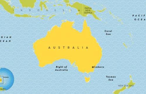 Using the map, describe the RELATIVE location of Australia