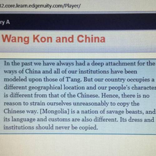 Which civilization does Wang Kon argue should never be copied? O Mongol 0 Japanese Chinese O T'ang
