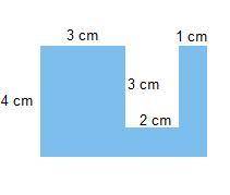 A complex shape made of 3 rectangles. Rectangle 1 measures 4 centimeters by 3 centimeters. Rectangle
