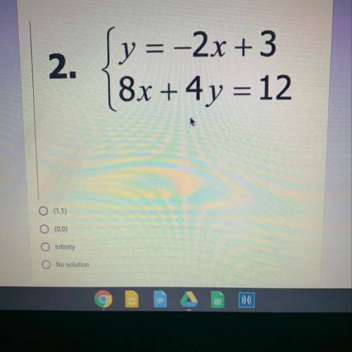 Y=-2x+3 8x+4y=12 1.(1,1) 2.(0,0) 3.infinity  4.no solution