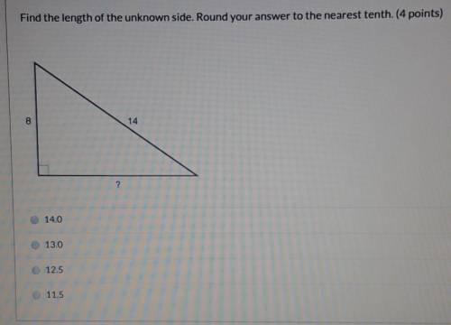 Find the length of the unknown side. Round your answer to the nearest tenth.14.013.012.511.5PLEASE H