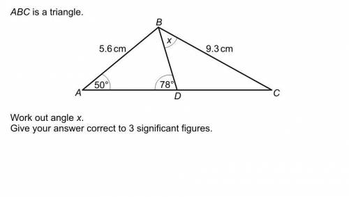 ABC is a triangle. work out angle x. give your answer to 3 significant figures.