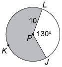 Calculate each value for ⊙P. Use 3.14 for π and round to the nearest tenth. mJKL = 230 area of shade